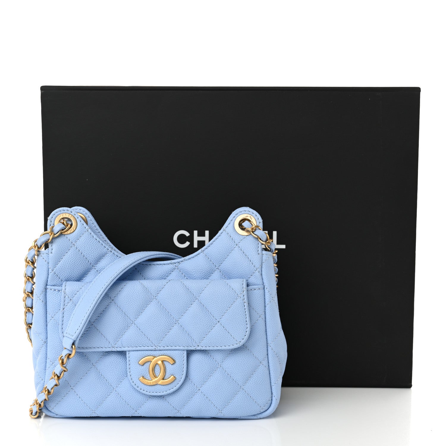 Chanel Caviar Quilted Small Wavy CC Hobo Light Blue 11 of 11