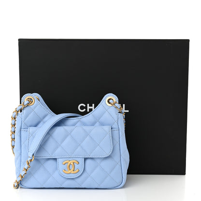 Chanel Caviar Quilted Small Wavy CC Hobo Light Blue 11 of 11