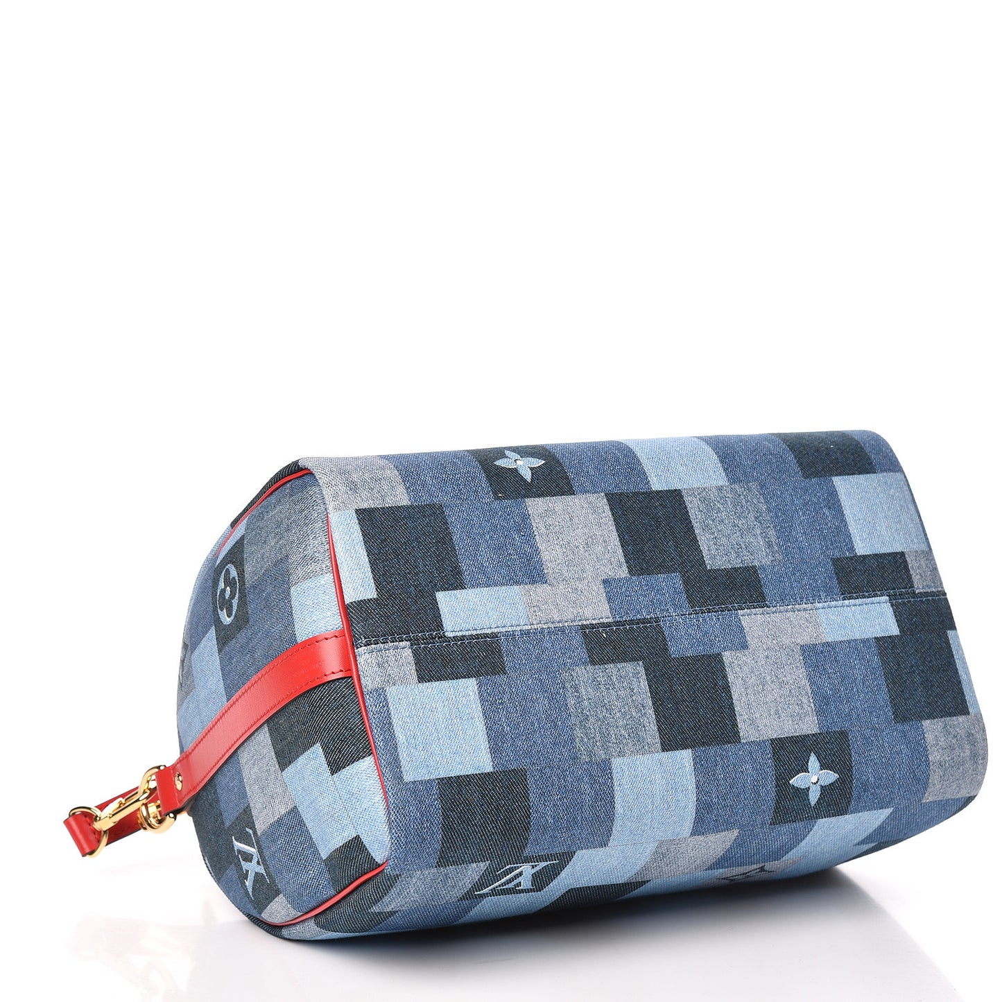 Denim Damier Monogram Patchwork Speedy Bandouliere 30 Blue Rouge