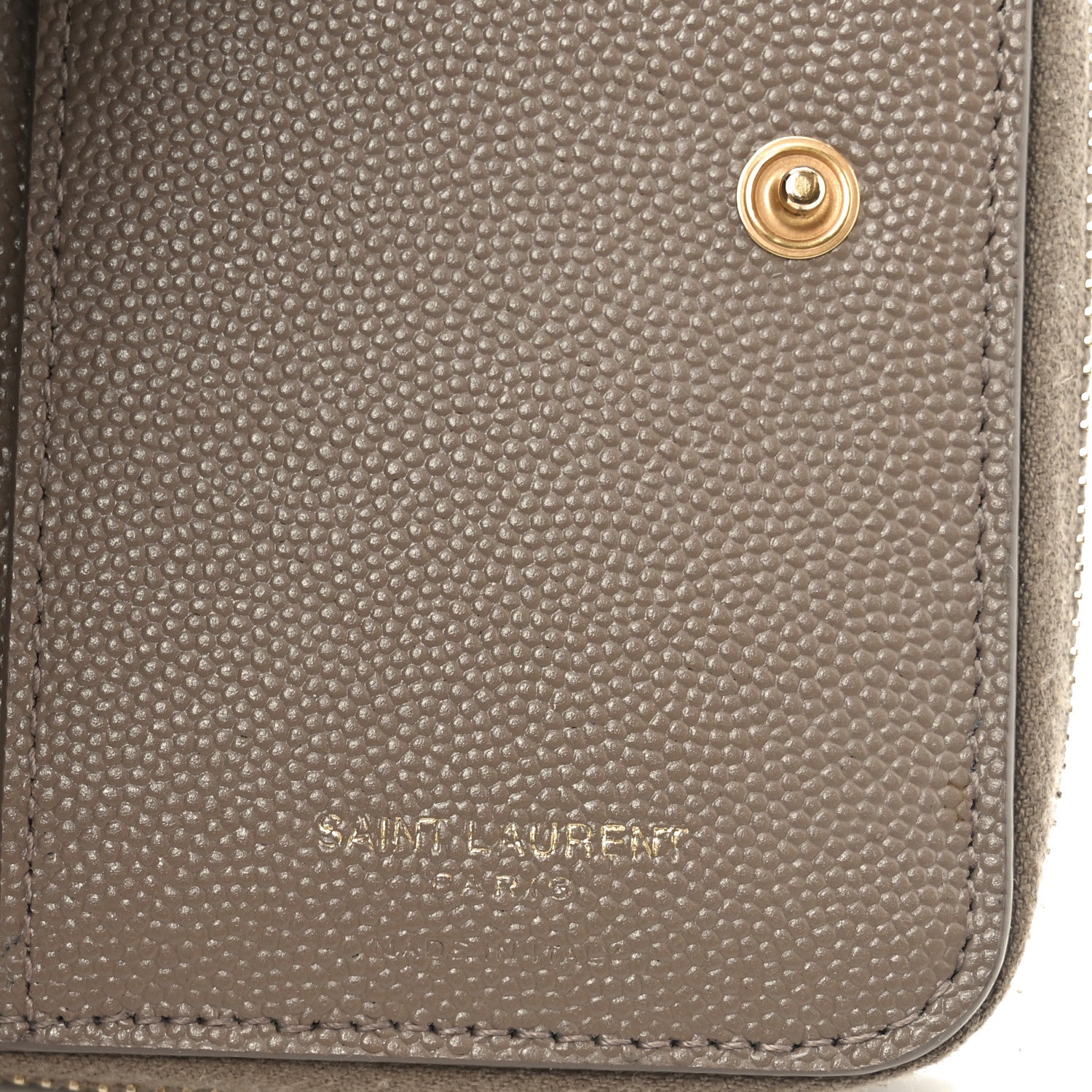 Saint Laurent Grain De Poudre Matelasse Chevron Monogram Compact Zip Around Wallet Dark Latte 6 of 9