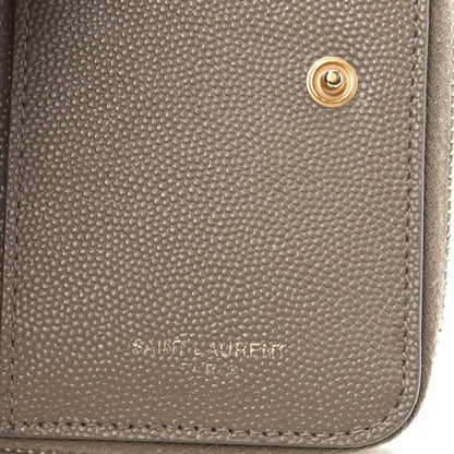 Saint Laurent Grain De Poudre Matelasse Chevron Monogram Compact Zip Around Wallet Dark Latte 6 of 9