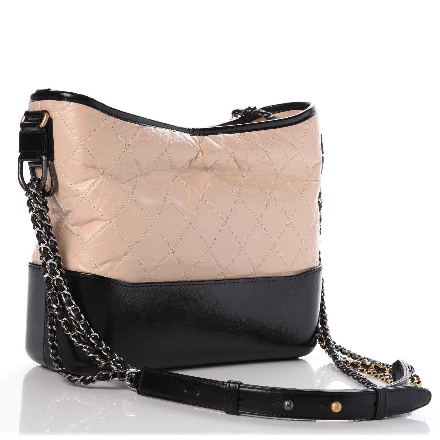 Chanel Aged Calfskin Quilted Medium Gabrielle Hobo Beige Black 5 of 9