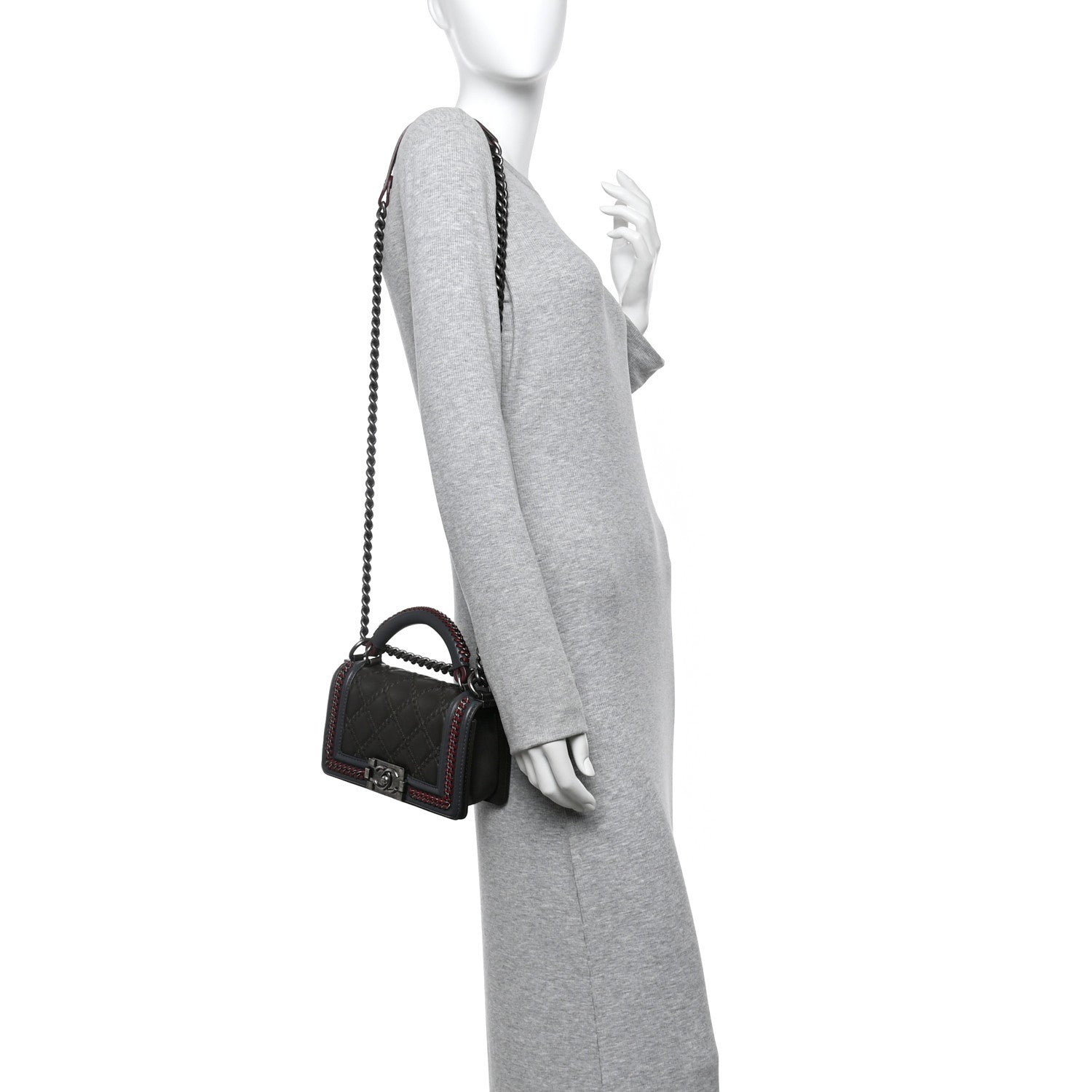 Chanel Calfskin Quilted Small Boy Top Handle Flap Grey Burgundy 2 of 15