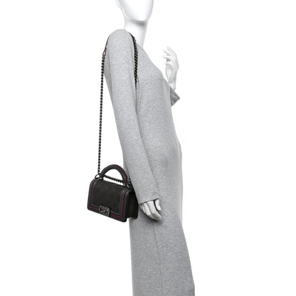 Chanel Calfskin Quilted Small Boy Top Handle Flap Grey Burgundy 2 of 15