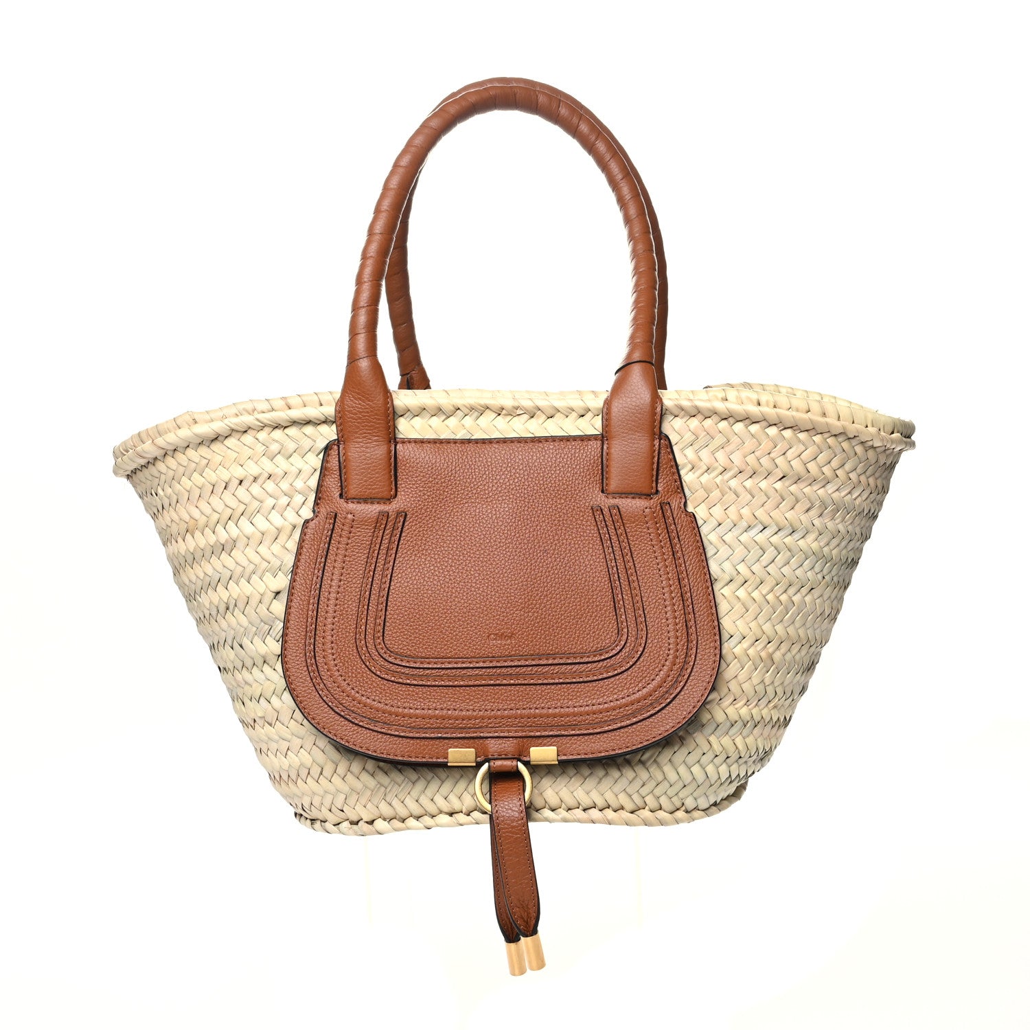 Chloe Raffia Small Grain Calfskin Medium Marcie Basket Tan 1 of 12