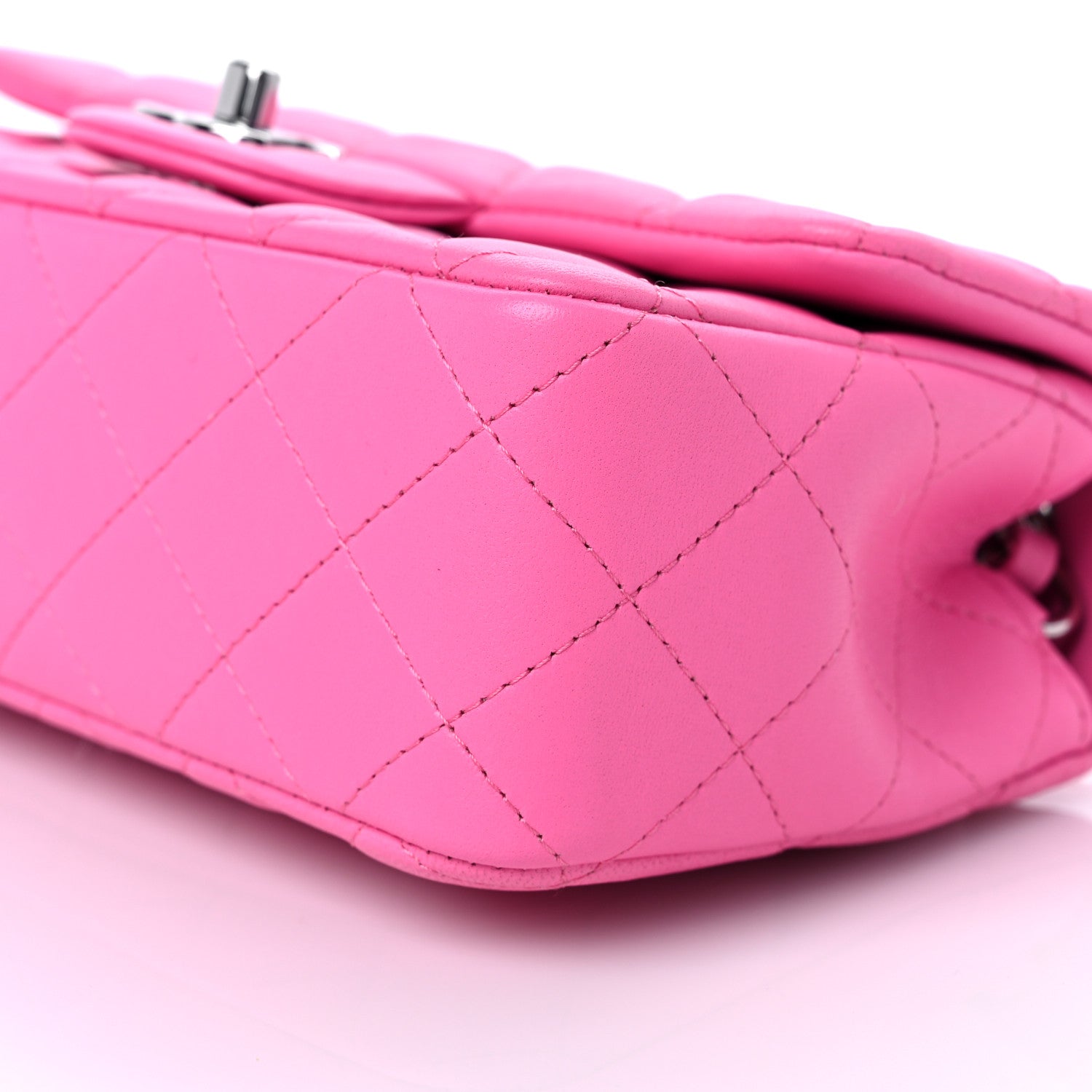 Chanel Lambskin Quilted Mini Rectangular Flap Neon Pink 9 of 10