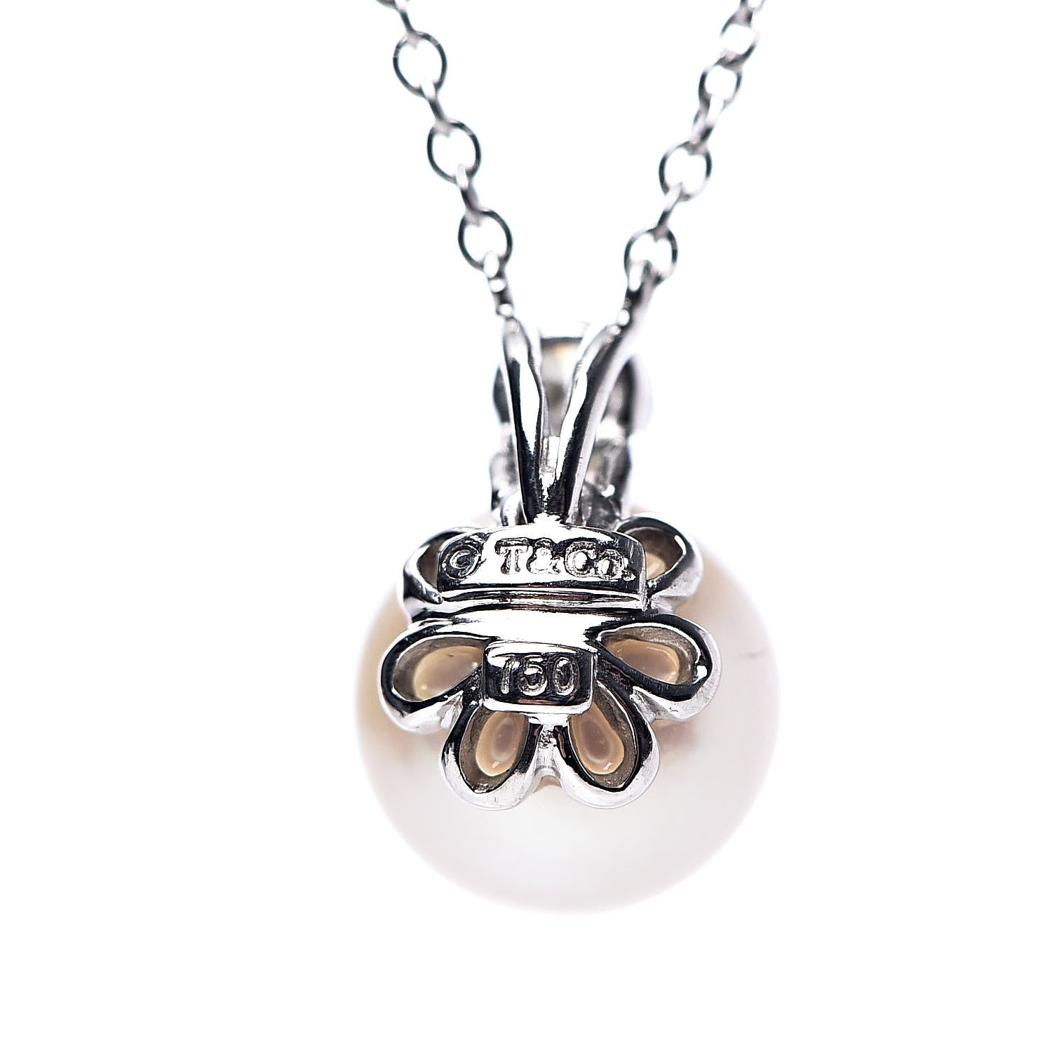 Tiffany 18K White Gold Diamond Akoya Pearl 7.5-8mm Signature Pendant Necklace 7 of 8