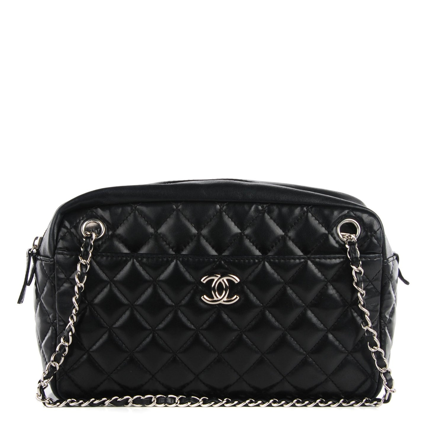 Lambskin Quilted Medium Camera Case Black