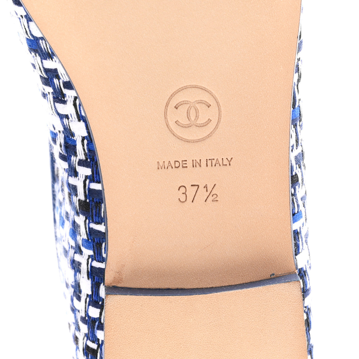 Chanel Tweed Lambskin CC Cap Toe Ballerina Flats 37.5 White Blue 7 of 9