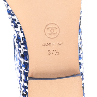 Chanel Tweed Lambskin CC Cap Toe Ballerina Flats 37.5 White Blue 7 of 9