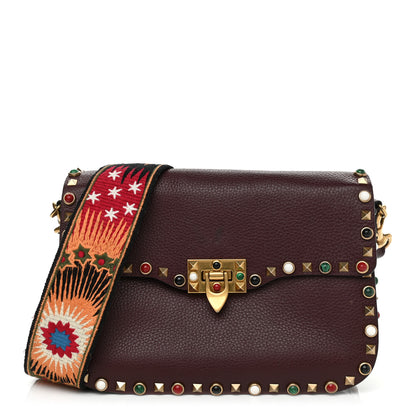 Valentino Garavani Calfskin Enchanted Wonderland Medium Guitar Strap Rockstud Rolling Flap Saddle Bag Rubin 1 of 15