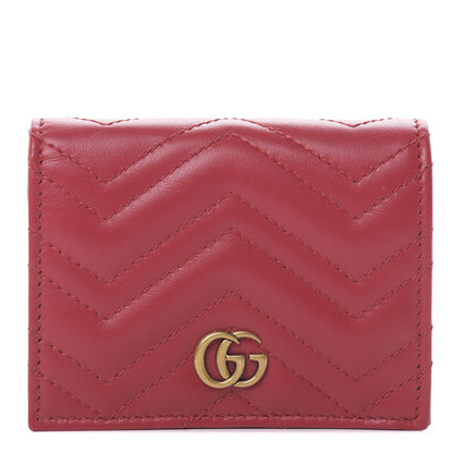 Gucci Calfskin Matelasse GG Marmont Card Case Wallet Hibiscus Red 1 of 8