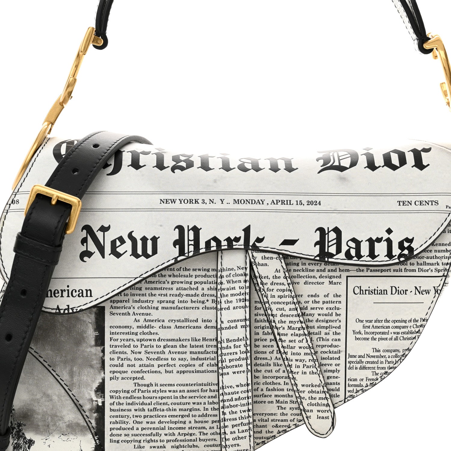 Christian Dior Calfskin Newspaper Printed Saddle Bag With Strap Black White 8 of 12