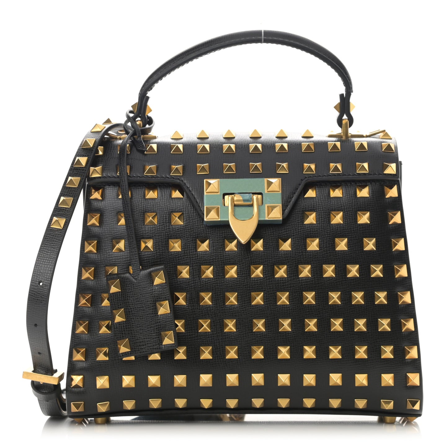 Grainy Calfskin Small Rockstud Allover Alcove Top-Handle Flap Bag Black