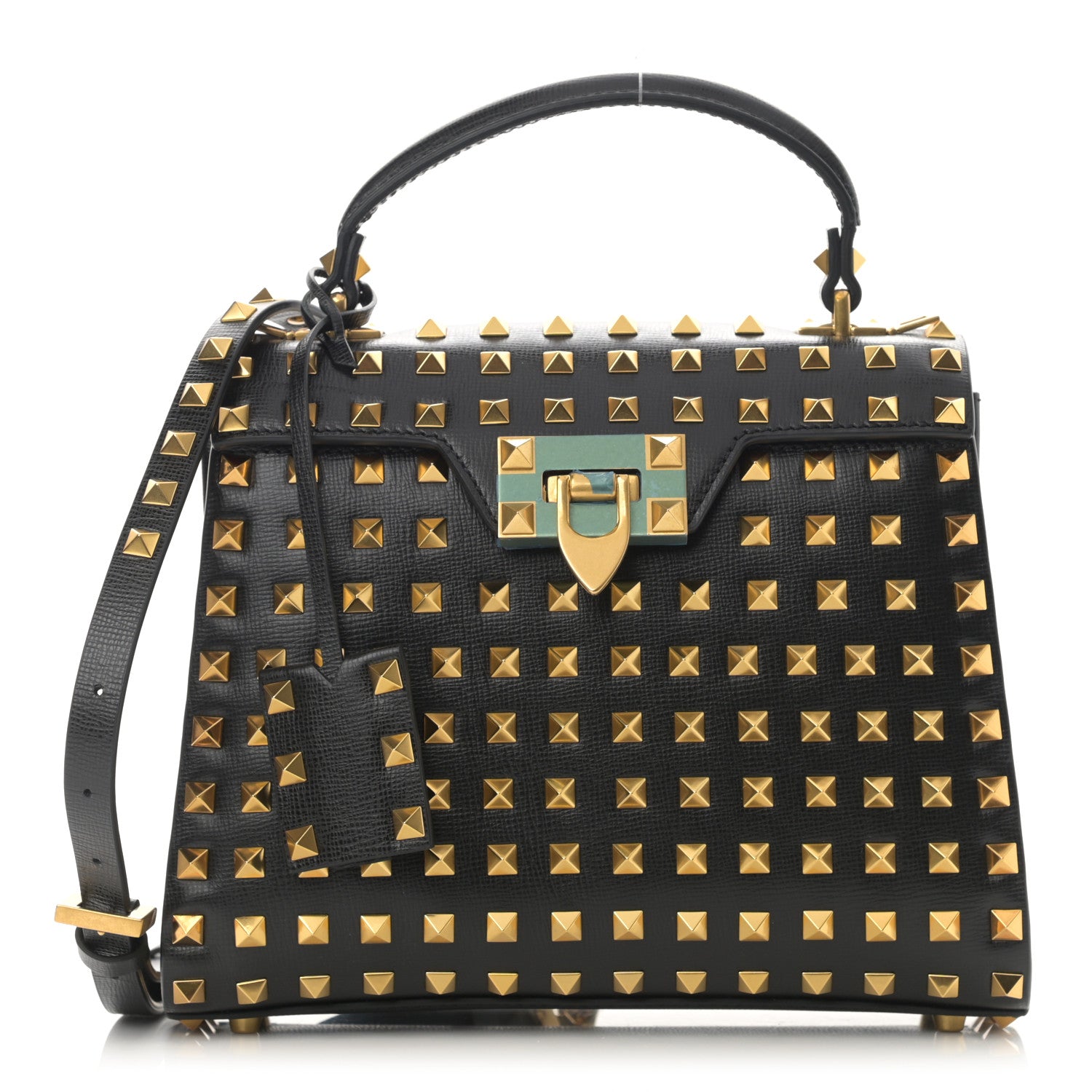 Valentino Garavani Grainy Calfskin Small Rockstud Allover Alcove Top-Handle Flap Bag Black 1 of 10