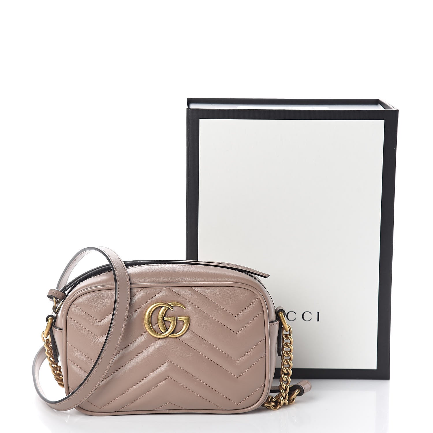 Gucci Calfskin Matelasse Mini GG Marmont Chain Shoulder Bag Porcelain Rose 10 of 10