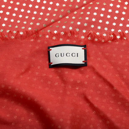Gucci X SEGA Modal Cashmere GUCCY Stars Print Shawl Flame Red Gold 3 of 4