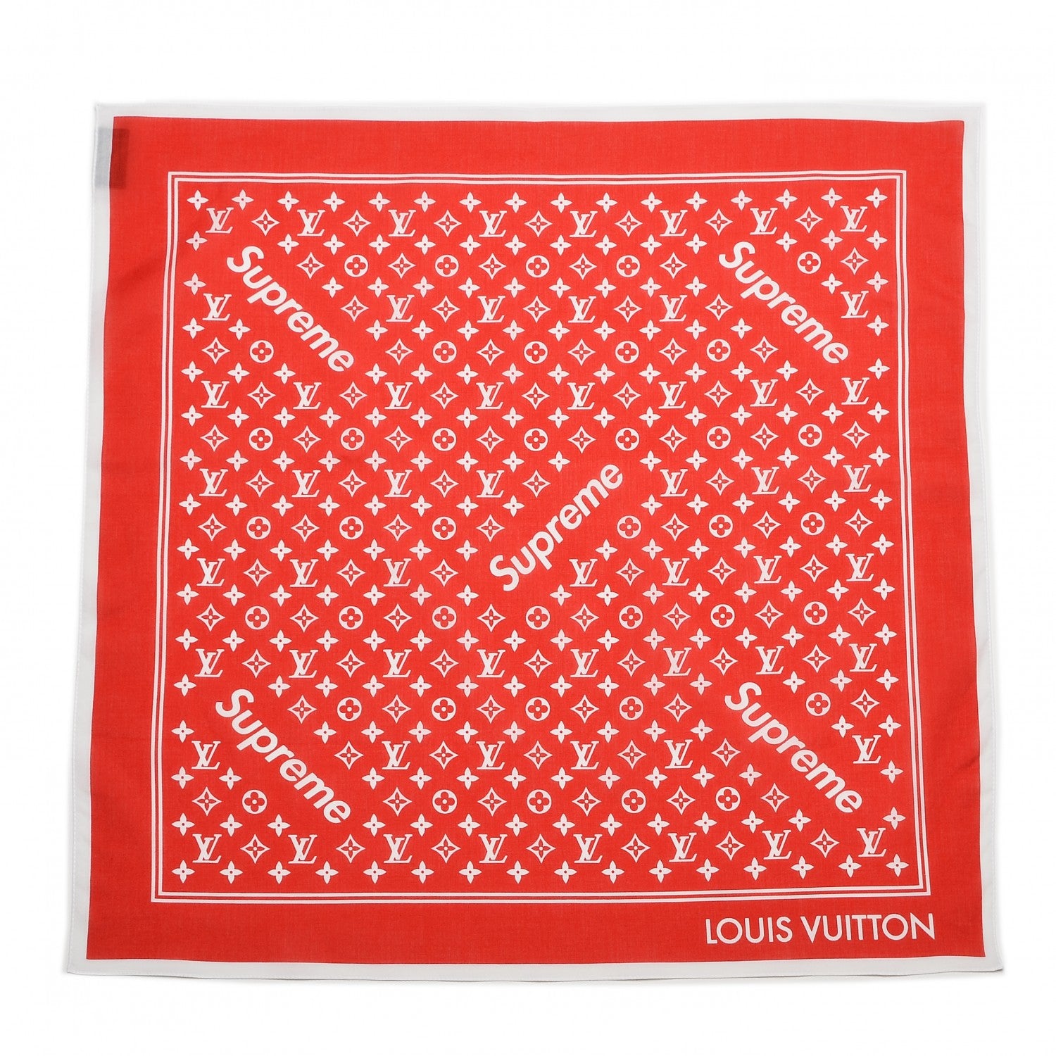 Louis Vuitton X SUPREME Cotton Monogram Bandana Scarf Red 1 of 7