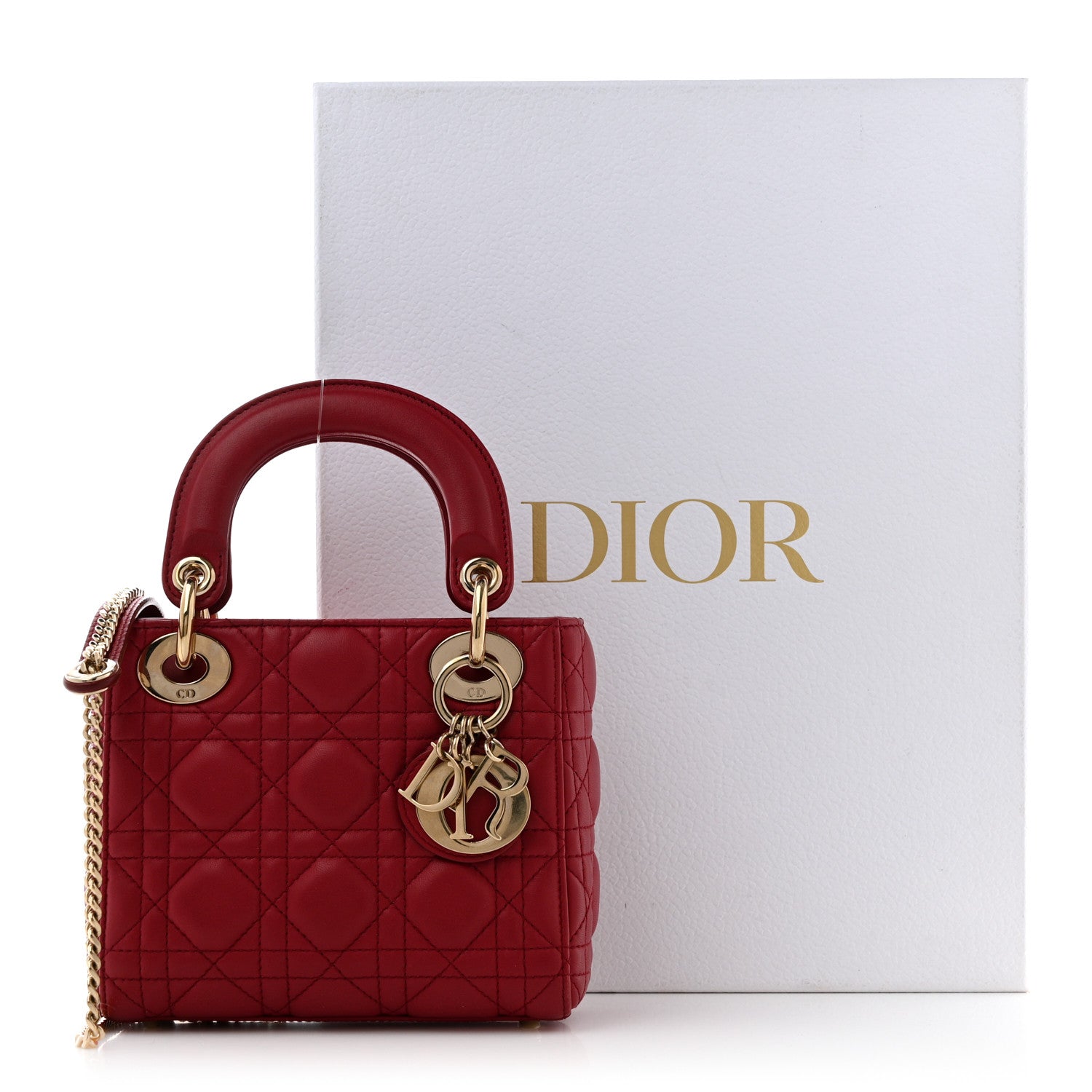 Christian Dior Lambskin Cannage Mini Lady Dior Burgundy 15 of 15