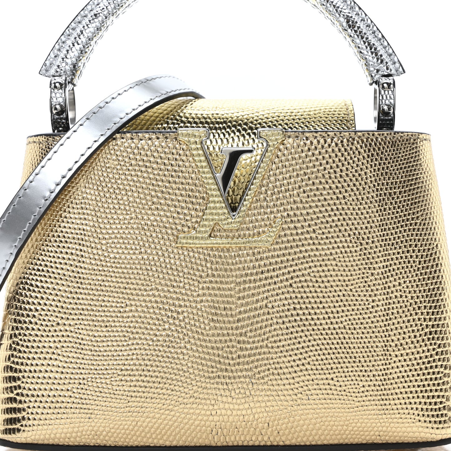 Metallic Lizard Capucines Mini Silver Gold