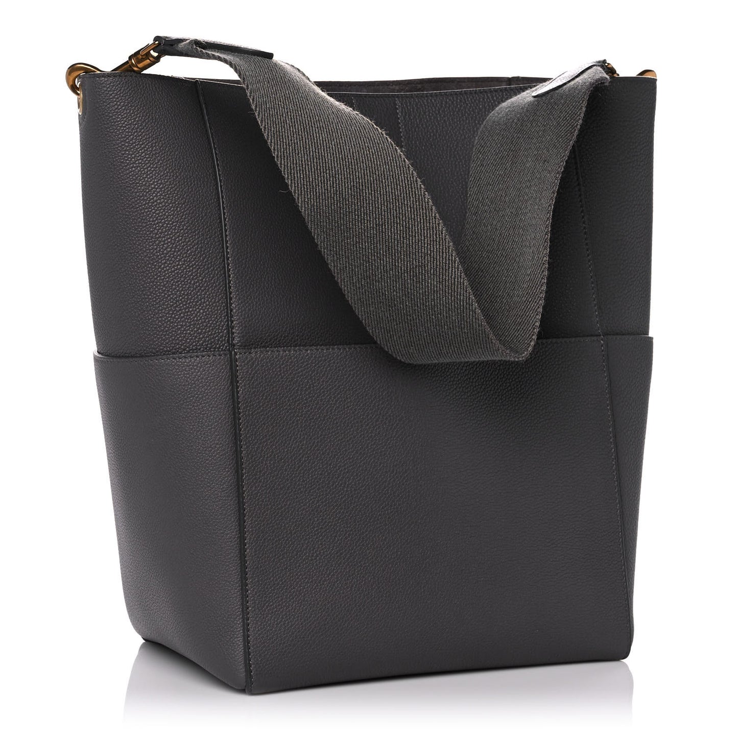 Soft Grained Calfskin Sangle Bucket Bag Grey