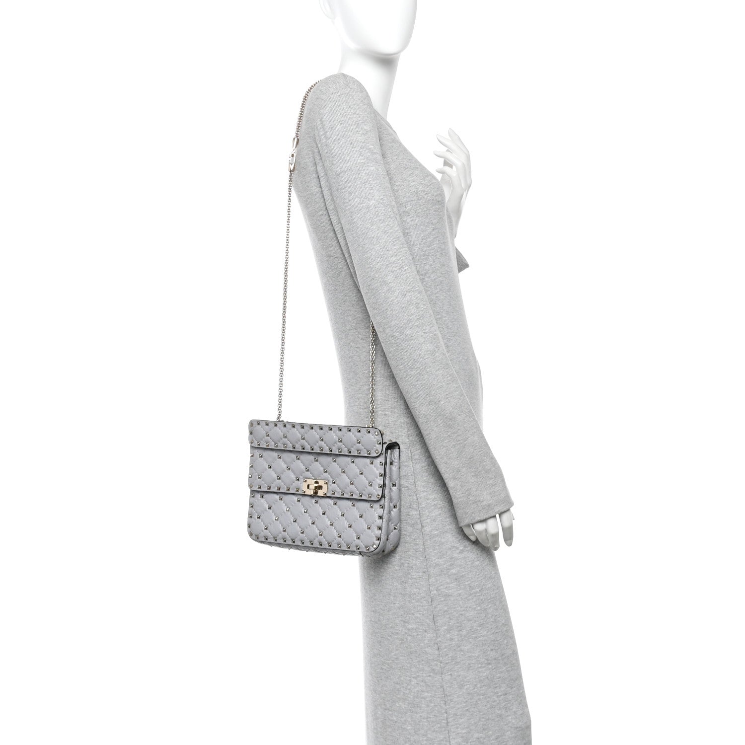 Valentino Garavani Craquele Nappa Medium Rockstud Spike Shoulder Bag Pastel Grey 2 of 10