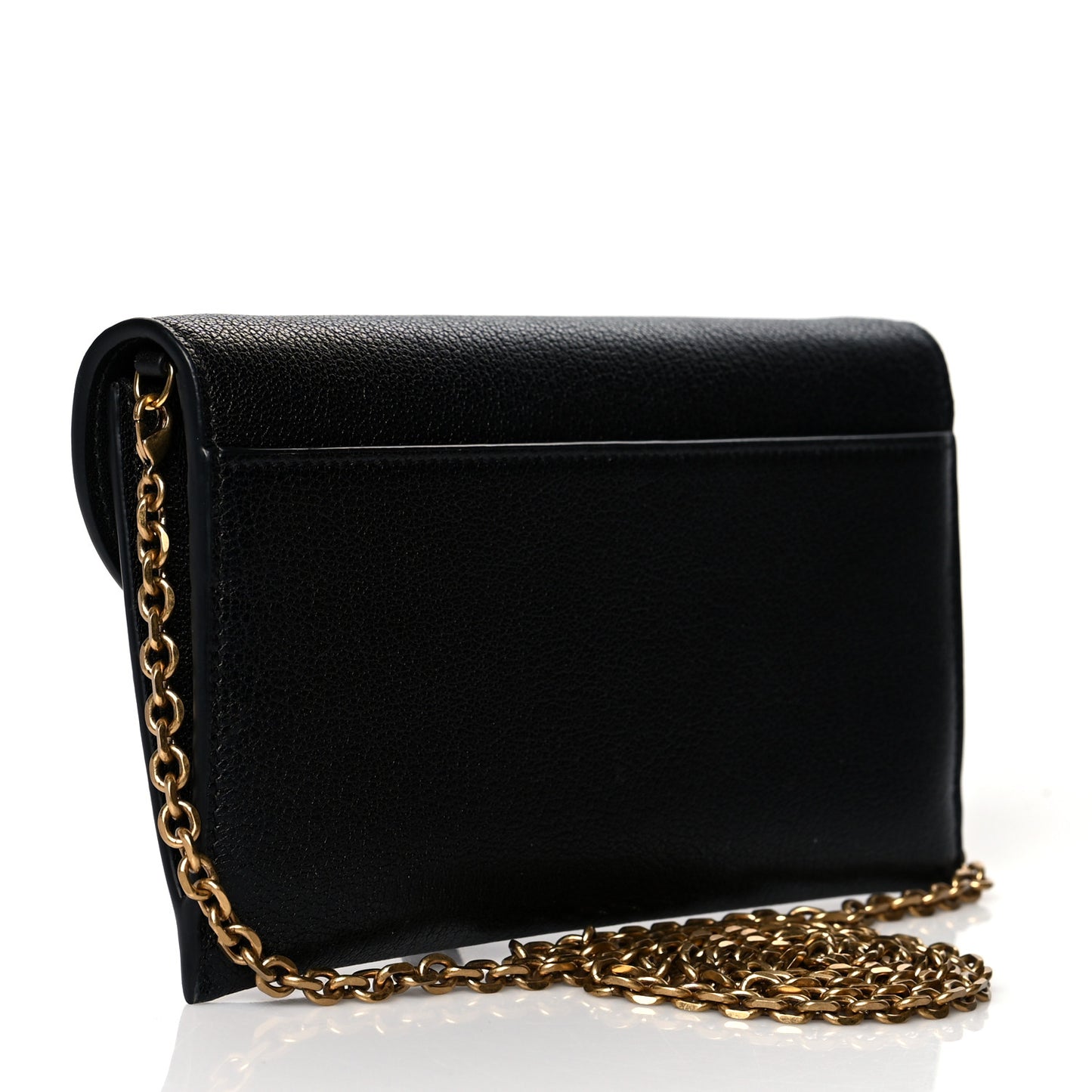 Grained Calfskin Saddle Chain Wallet Pouch Black