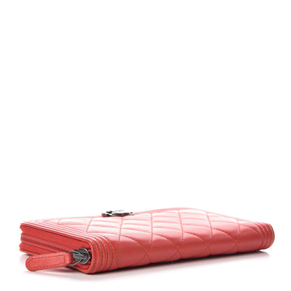 Chanel Lambskin Quilted Boy Zip Around Wallet Red 4 of 13