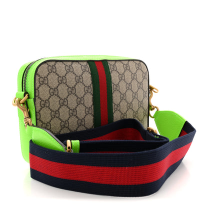 Gucci GG Supreme Monogram Textured Dollar Calfskin Web Ophidia Wristlet Shoulder Bag Beige Ebony Green 3 of 10
