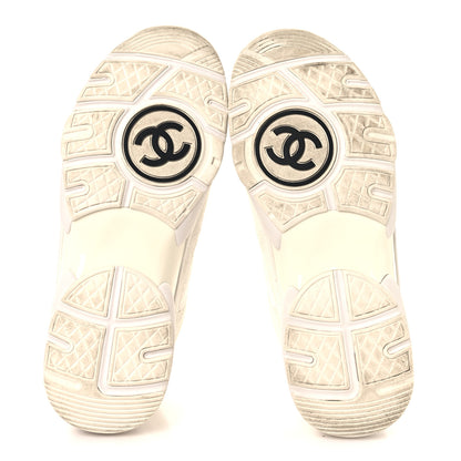 Chanel Suede Calfskin Fabric CC Sneakers 37.5 White 6 of 9