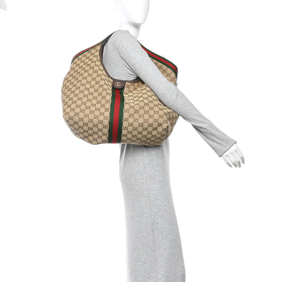 Gucci GG Monogram Web Large Giglio Tote Beige Brown 1885761 – FASHIONPHILE