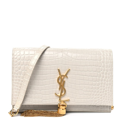 Saint Laurent Calfskin Crocodile Embossed Kate Monogram Tassel Chain Wallet Crema Soft 1 of 6