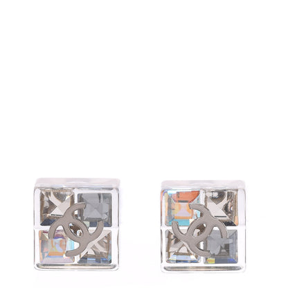 Chanel Transparent Resin Iridescent Crystal CC Cube Earrings Silver 1 of 5