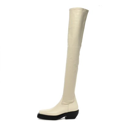 Bottega Veneta Calfskin Nappa Lean Over The Knee Boots 35.5 Wax 1 of 10