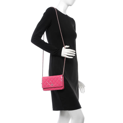 Chanel Patent Quilted Wallet On Chain WOC Fuchsia 2 of 9