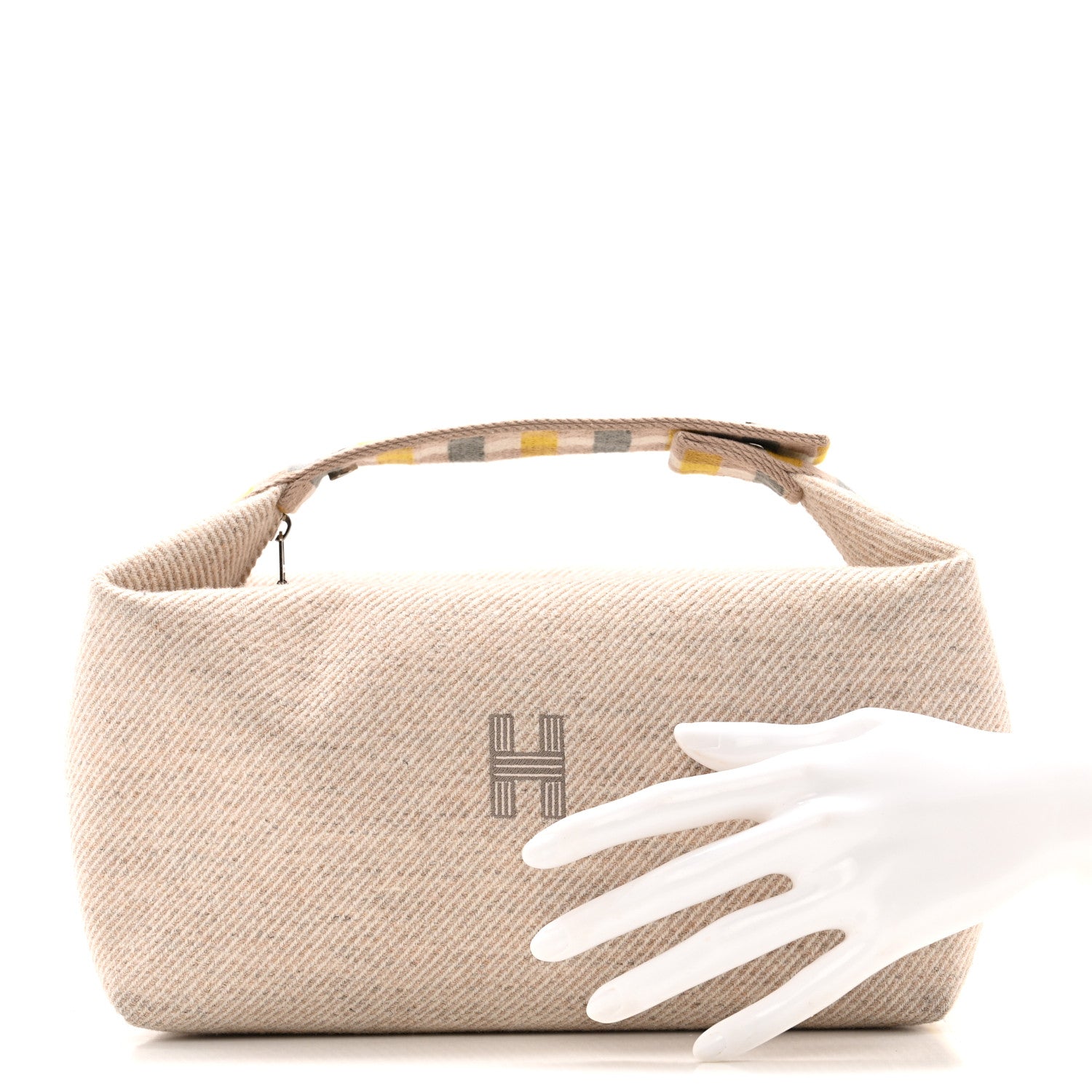 Hermes Wool Large Au Carre Bride-A-Brac Pouch Seigle 2 of 9