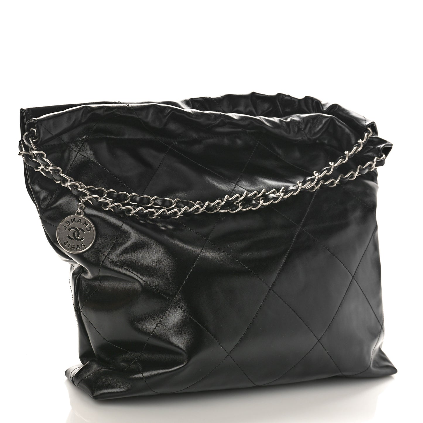 Shiny Calfskin Quilted Chanel 22 Black