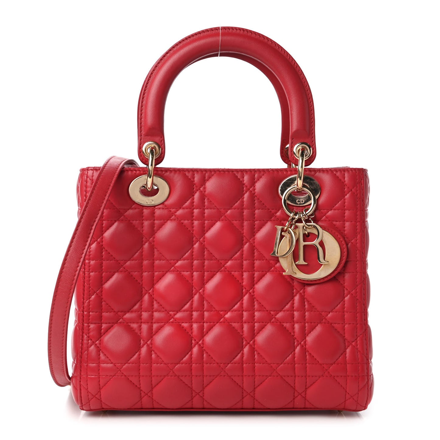 Lambskin Cannage Medium Lady Dior Red