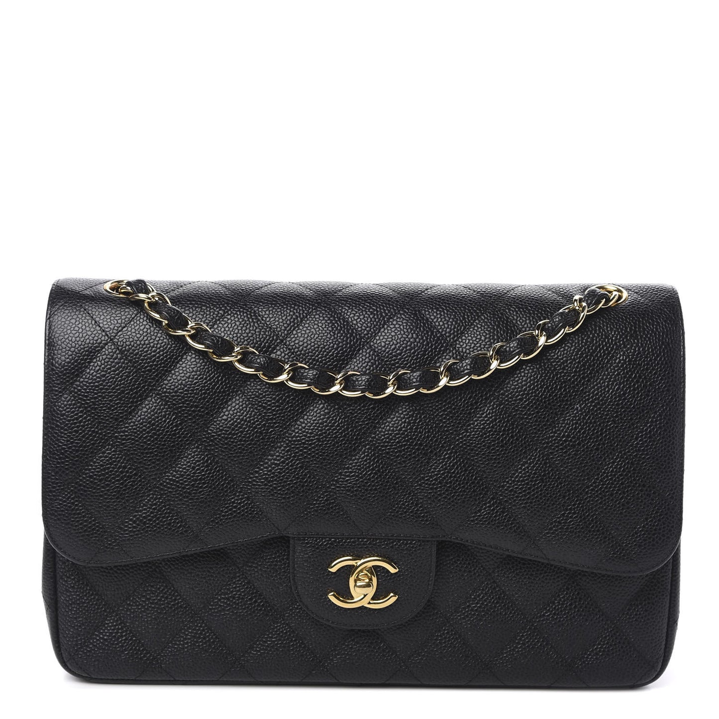 Caviar Quilted Jumbo Double Flap Black