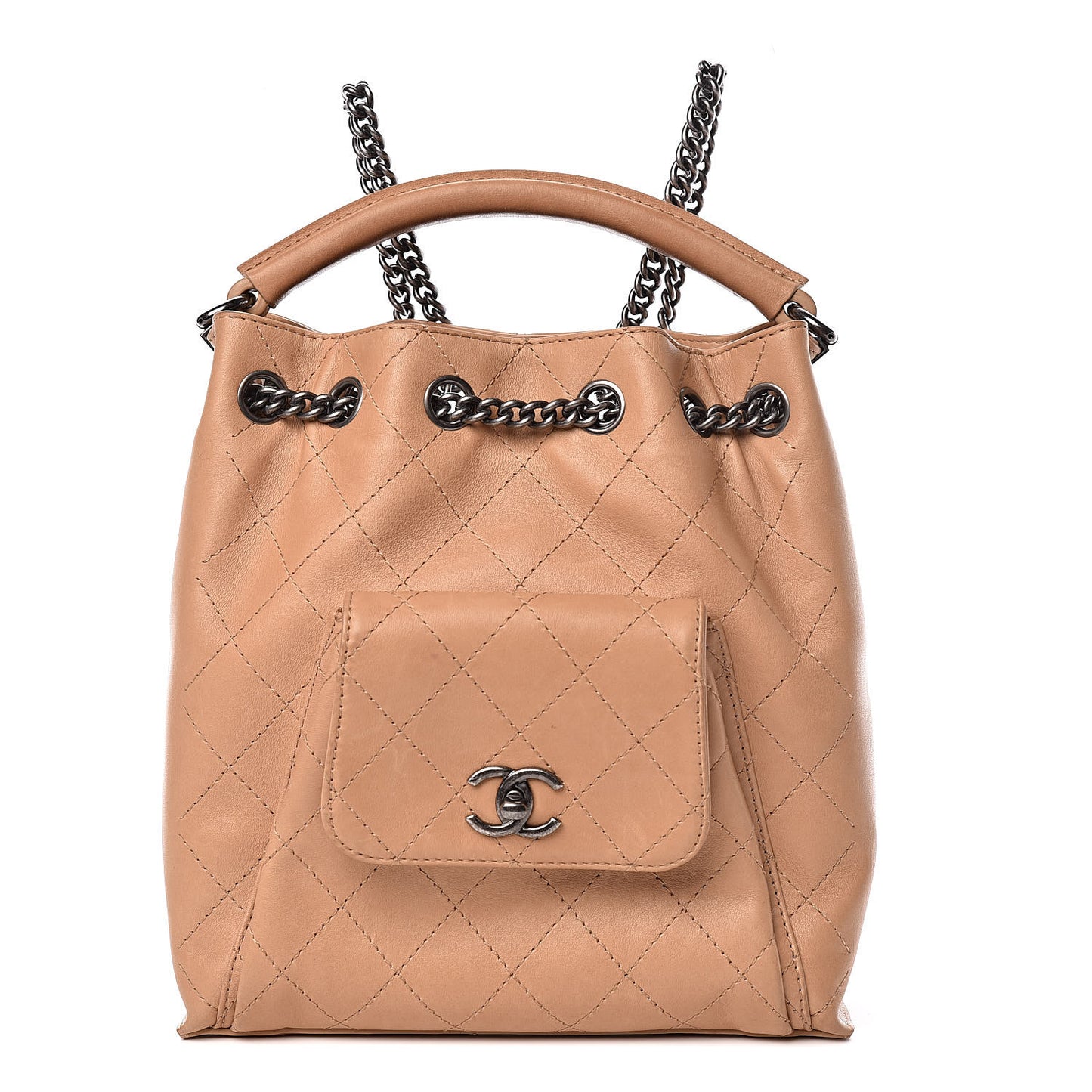 Calfskin Stitched Medium Urban Luxury Drawstring Backpack Beige