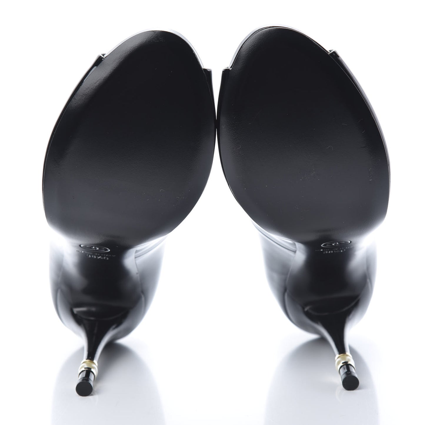 Patent Pearl Embellished Heel Peep Toe CC Pumps 38.5 Black