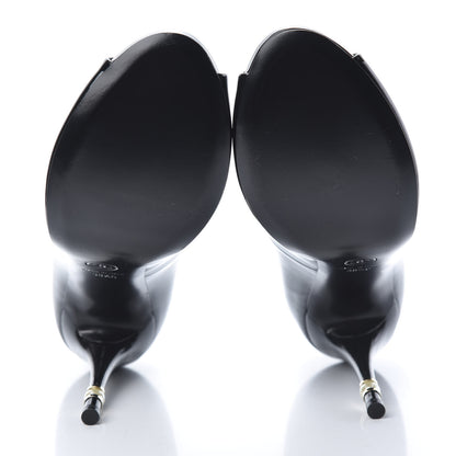 Chanel Patent Pearl Embellished Heel Peep Toe CC Pumps 38.5 Black 5 of 7