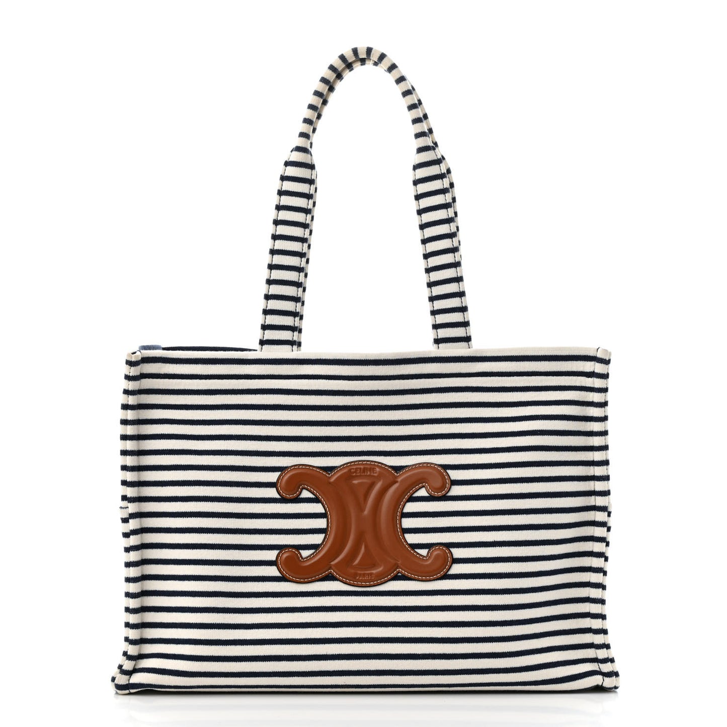 Canvas Calfskin Triomphe Large Cabas Navy Tan