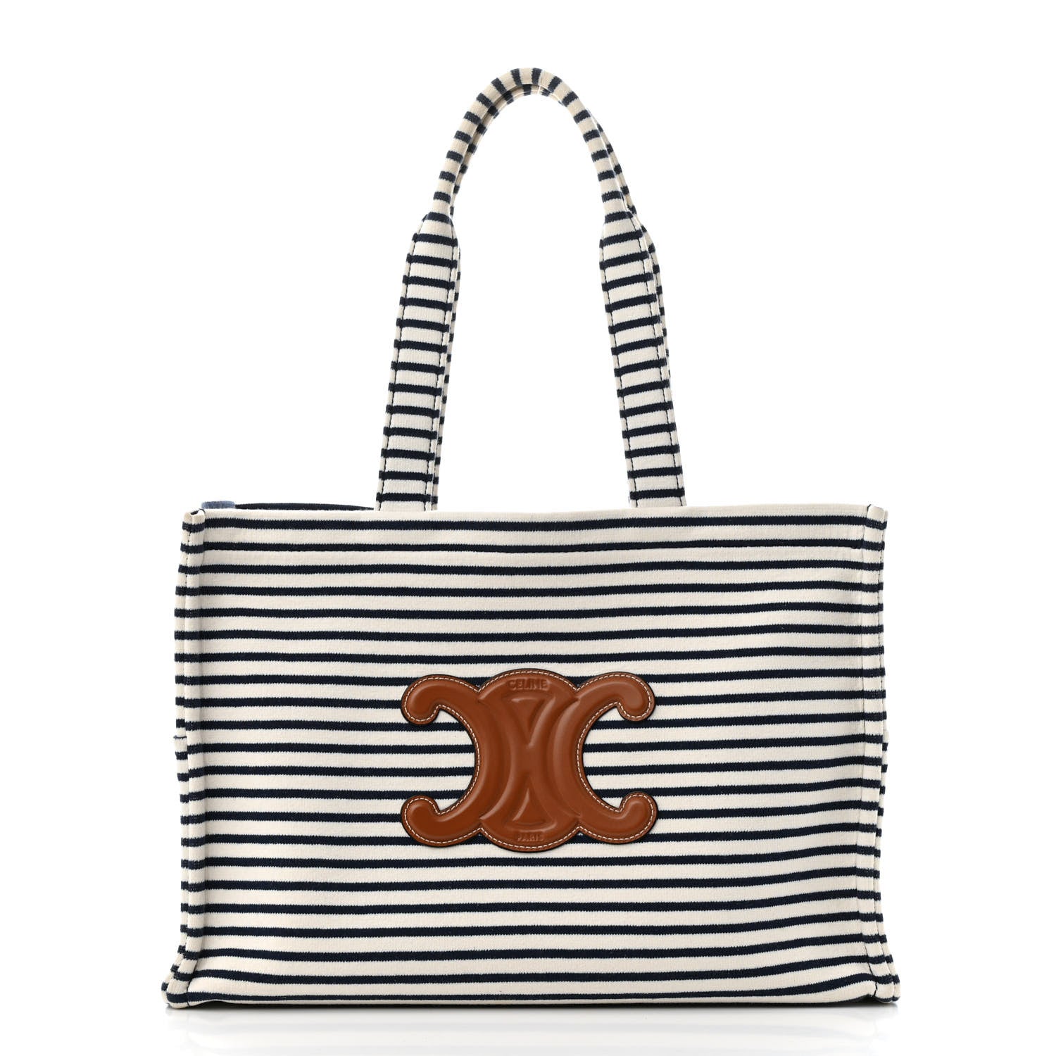 Celine Canvas Calfskin Triomphe Large Cabas Navy Tan 1 of 13