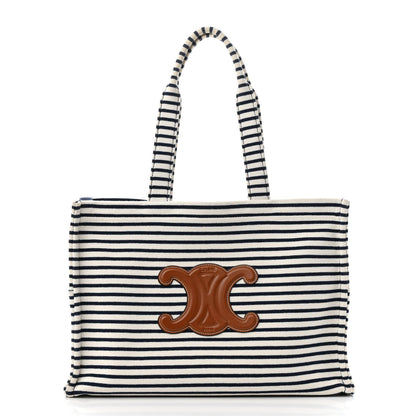 Celine Canvas Calfskin Triomphe Large Cabas Navy Tan 1 of 13