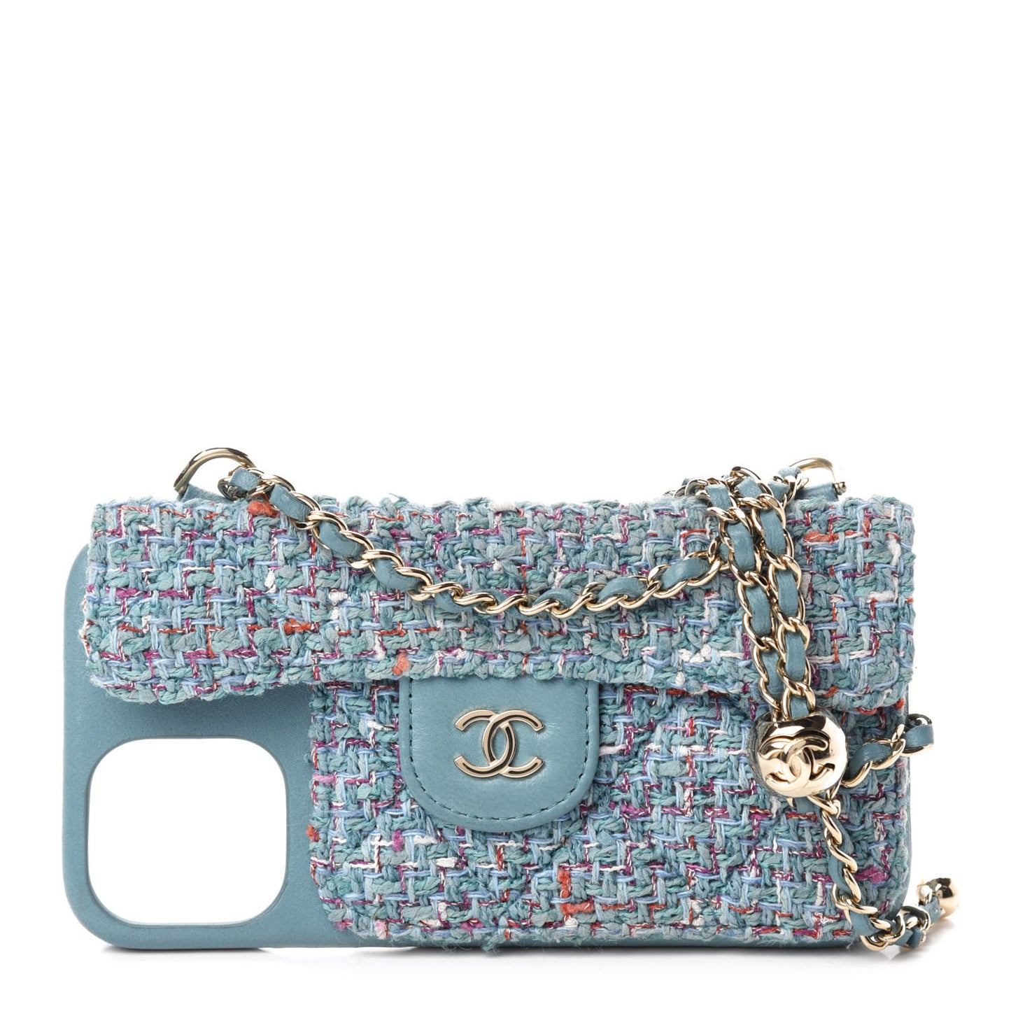Tweed Quilted iPhone XII Pro Max Case With Chain Turquoise Purple White Red