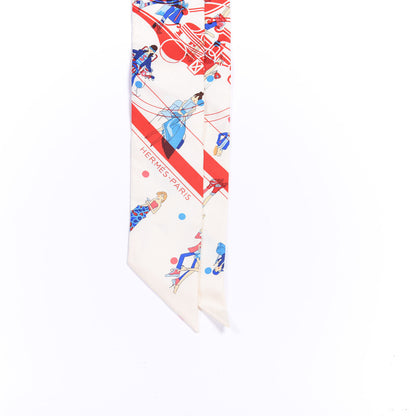 Hermes Silk Ex-Libris Les Parisie Twilly Creme Rouge Bleu 2 of 4