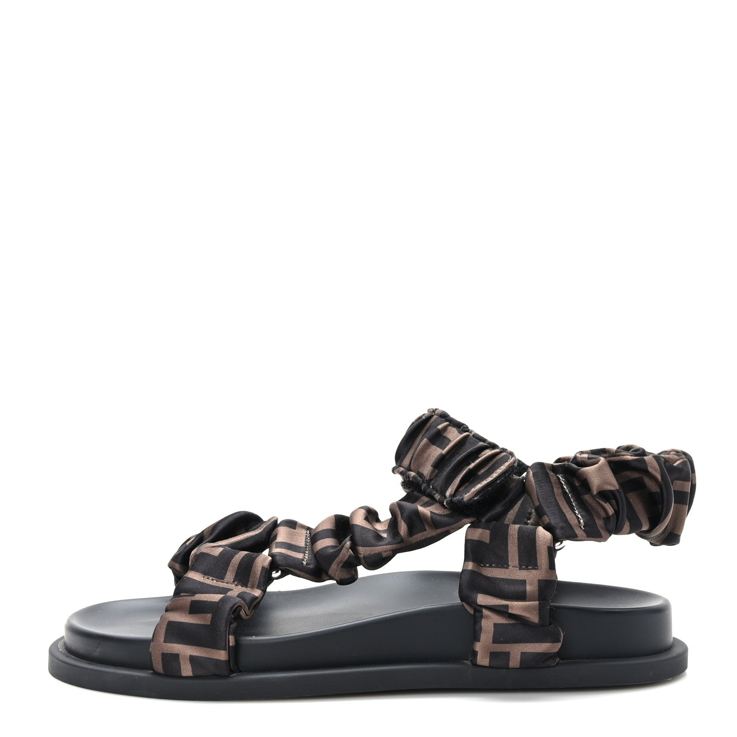 Fendi Satin FF Ruched Sandals 35.5 Tobacco Black 1 of 7