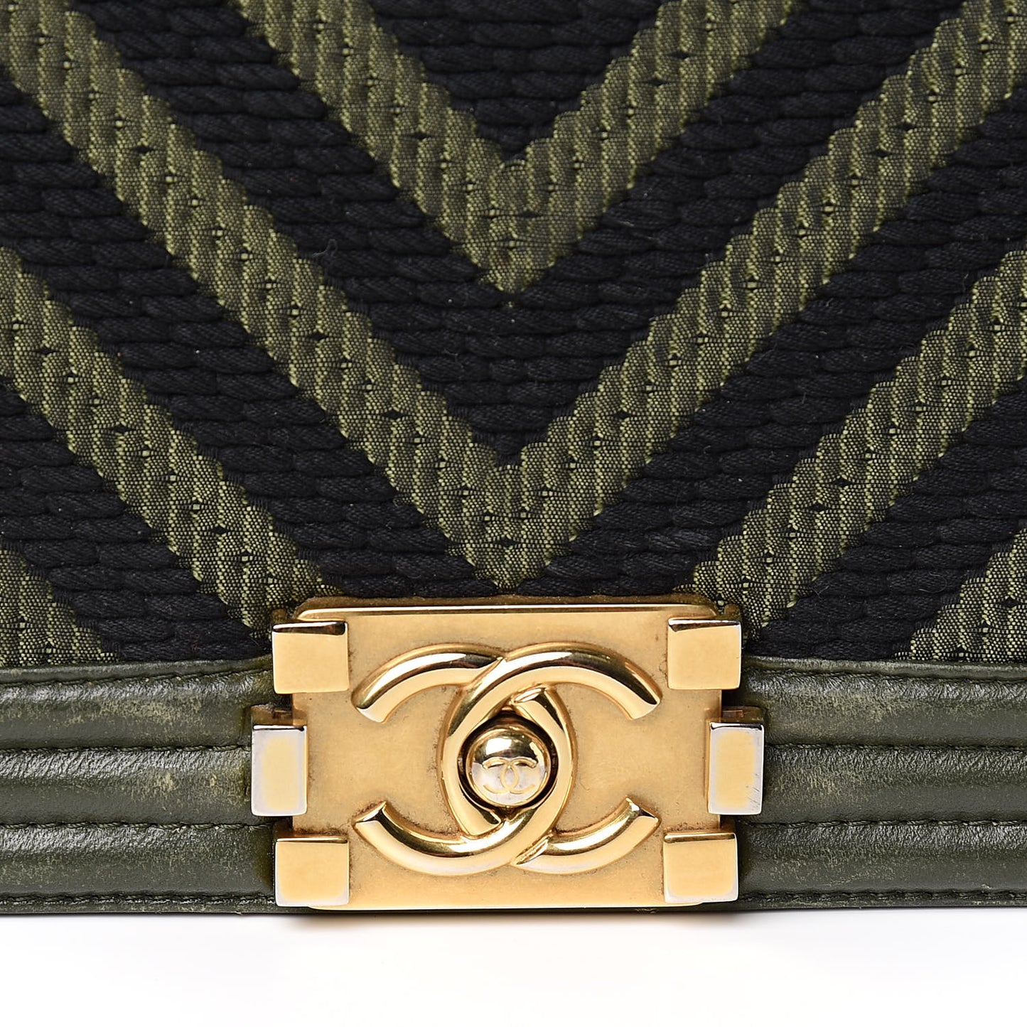 Fabric Chevron Braided Medium Boy Flap Black Dark Green