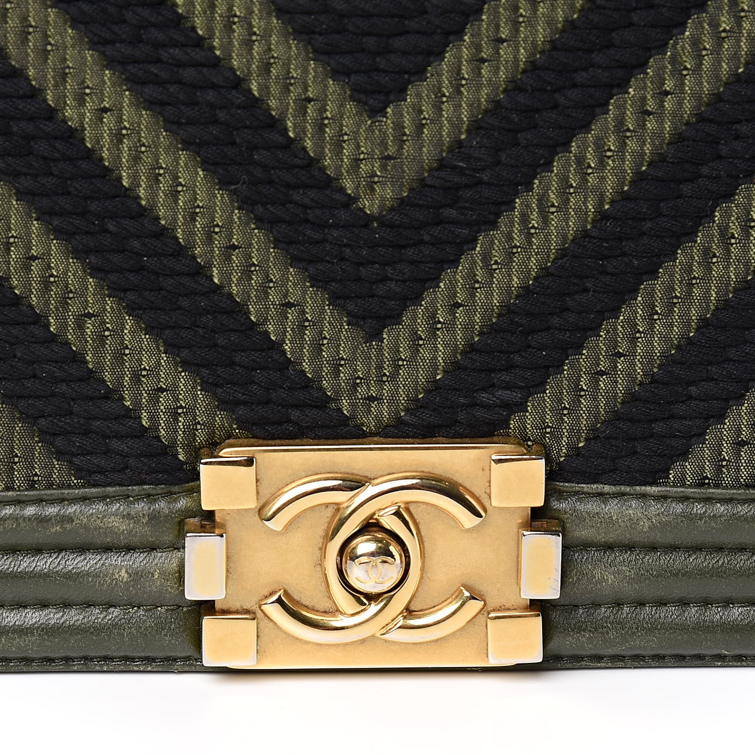 Chanel Fabric Chevron Braided Medium Boy Flap Black Dark Green 17 of 17